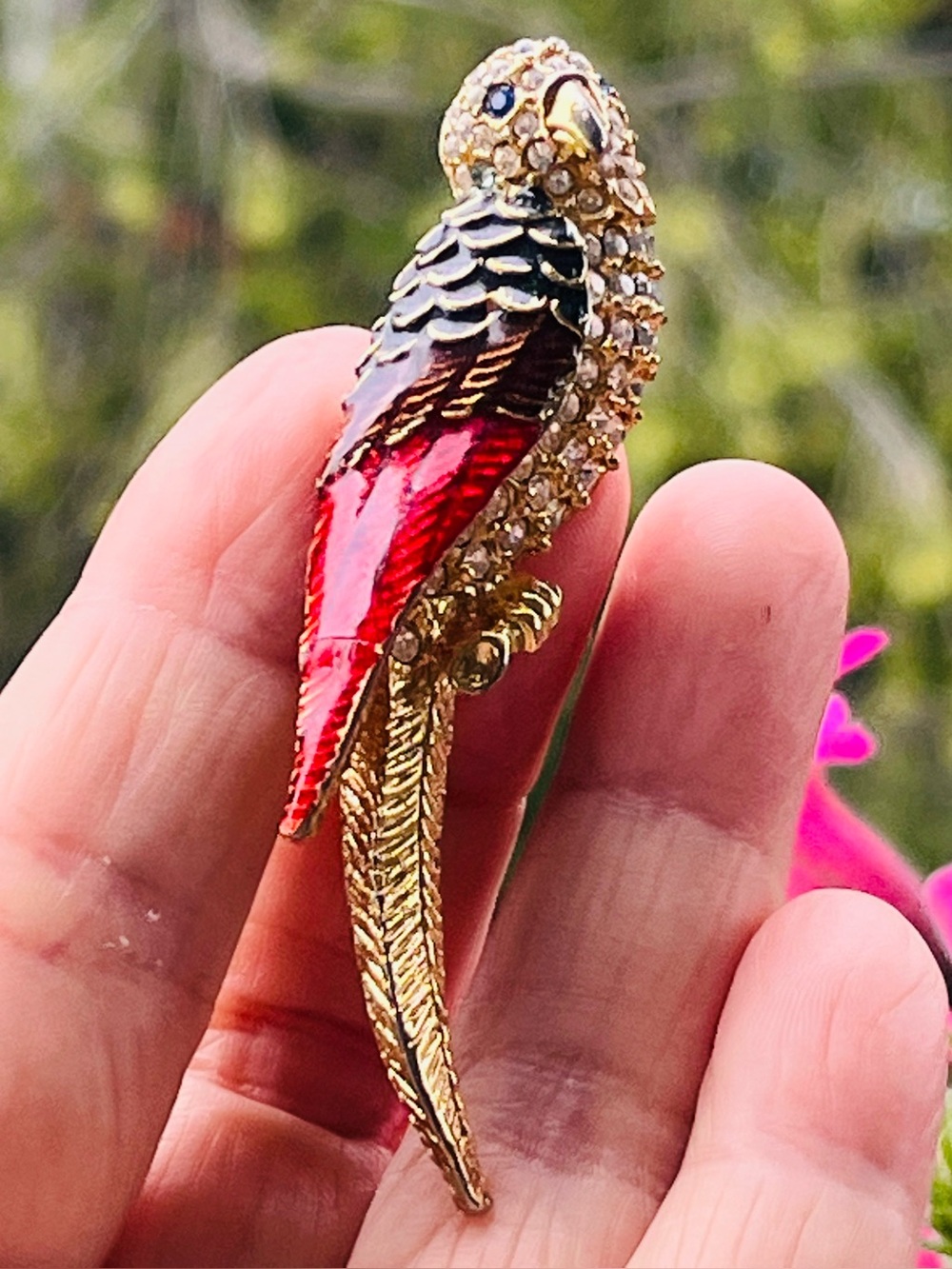 Vintage GIORGIO Red Enamel Parrot Brooch Pin [PLEASE READ: Enamel Crack]